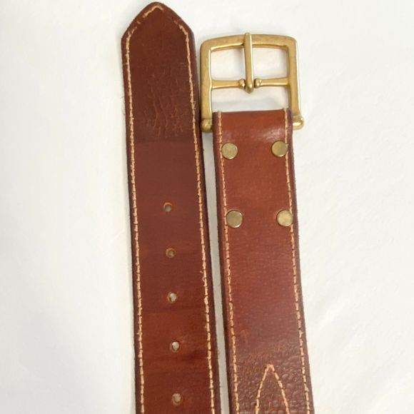 Lucky Brand Belt Mens 32 Medium Rugged Chestnut Brown Leather Contrast Stitch - Picture 8 of 15